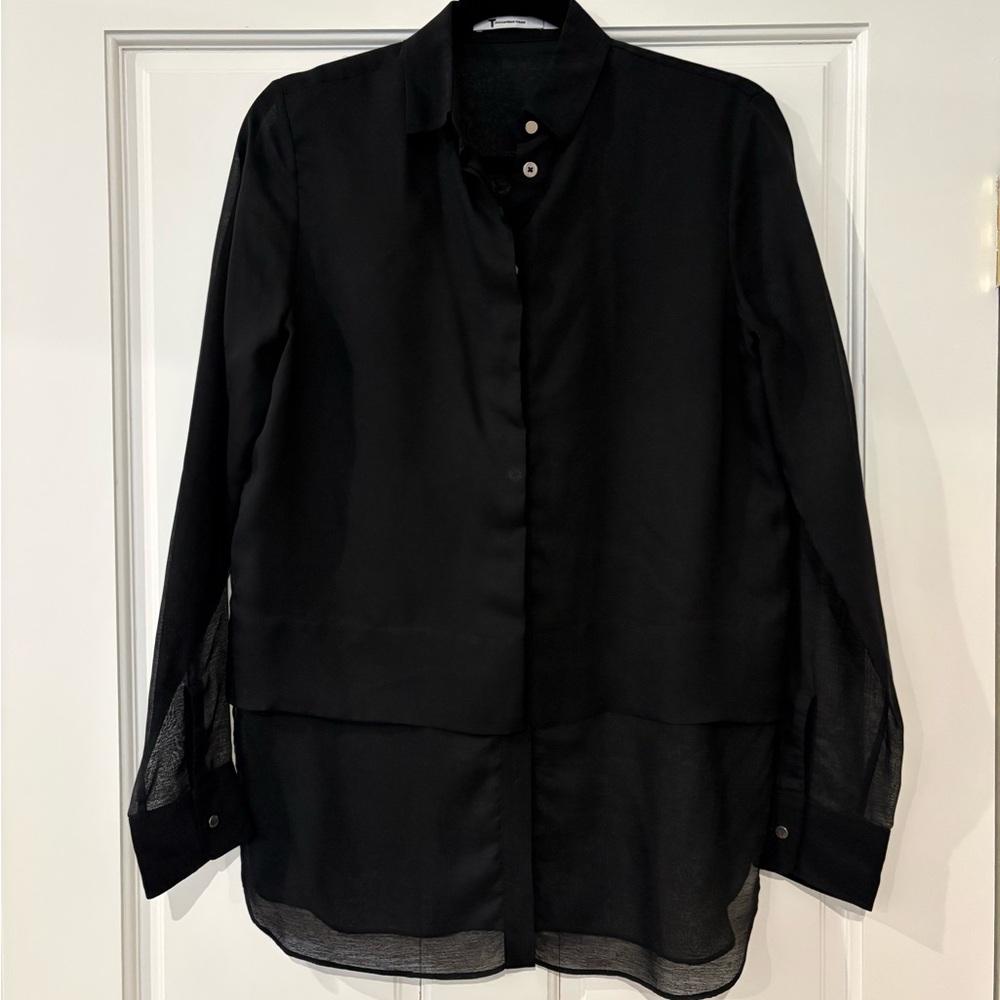 T by Alexander Wang Black Semi Sheer Button-Up Blouse